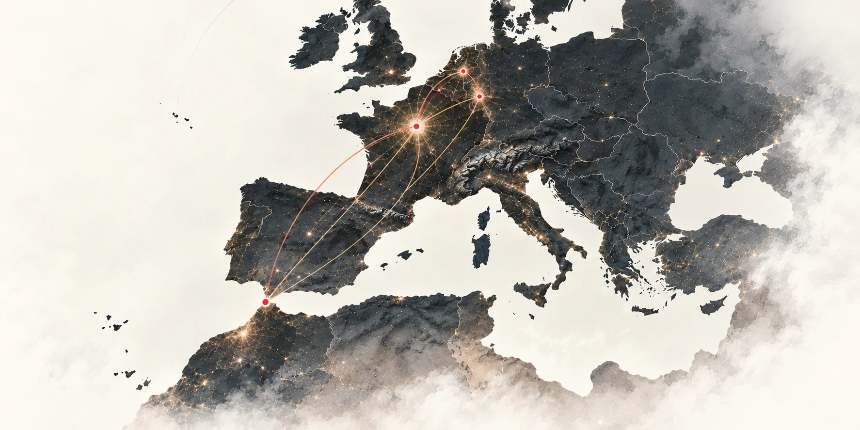 Map showing InfiniteMind's connected footprint across Europe and Morocco